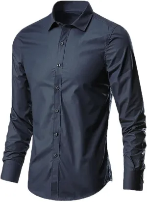 Men's Long Sleeve Button Down Shirts Solid Slim Fit Dress Shirt Casual Business Formal Shirts Wrinkle-Resistant Shirt
