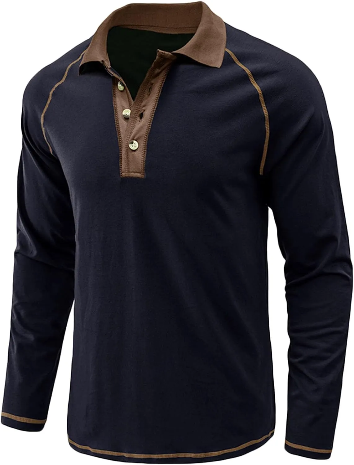 Men's Long Sleeve Polo Shirts Casual Slim Fit Basic Designed T Shirts Contrast Patchwork Pullover Tops Work Shirt