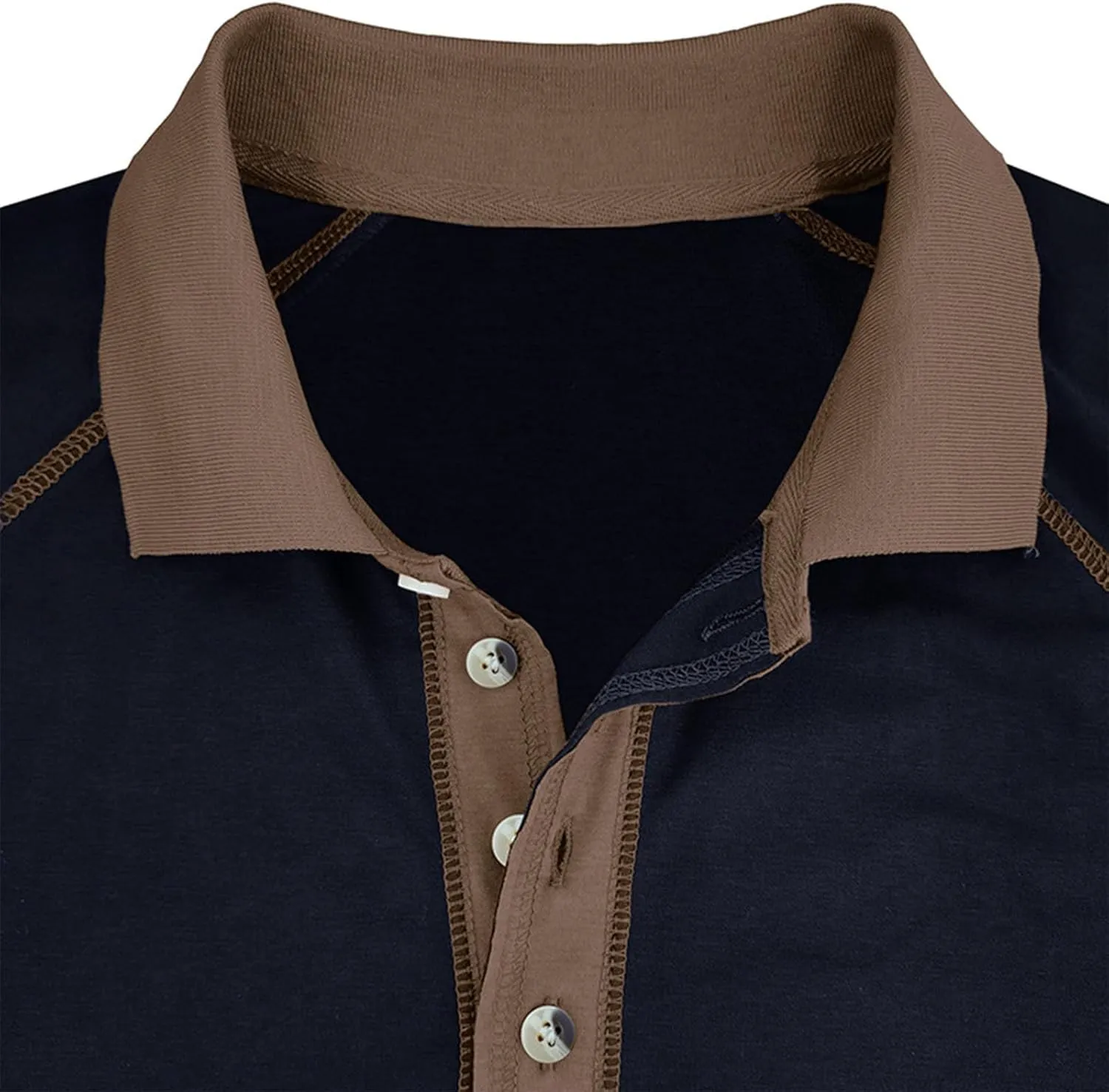 Men's Long Sleeve Polo Shirts Casual Slim Fit Basic Designed T Shirts Contrast Patchwork Pullover Tops Work Shirt