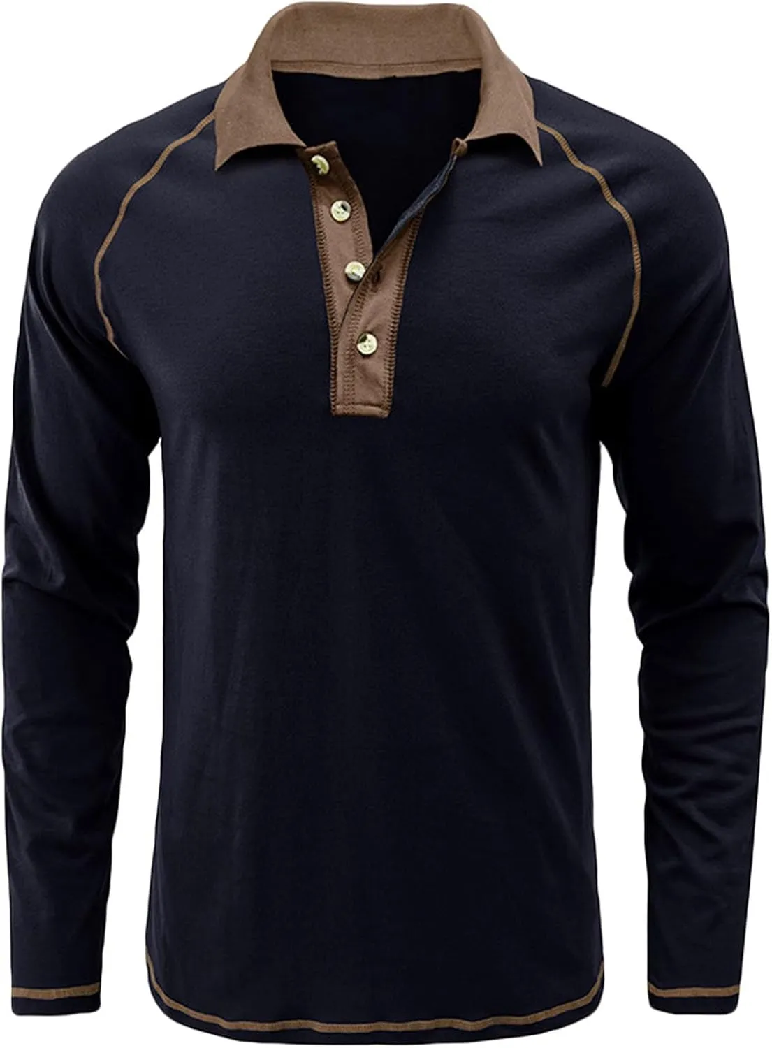Men's Long Sleeve Polo Shirts Casual Slim Fit Basic Designed T Shirts Contrast Patchwork Pullover Tops Work Shirt