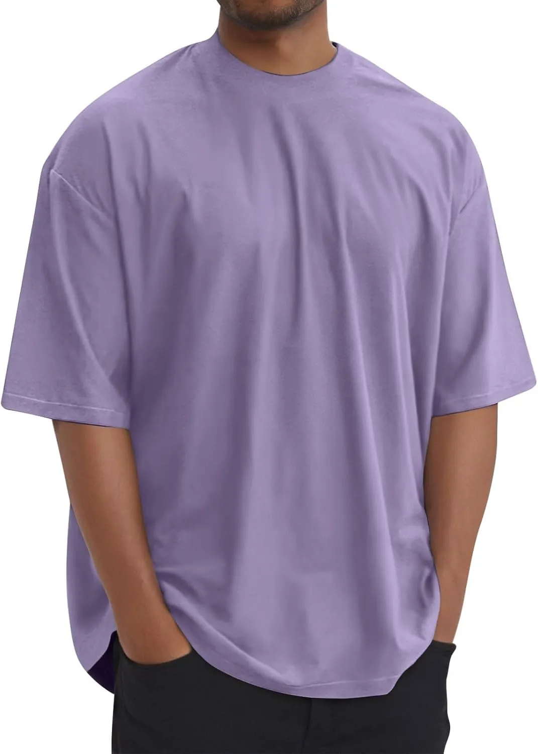 Mens Oversize Pullover Solid Color Casual Tees Fashion Drop Shoulder Short Sleeve Tshirts