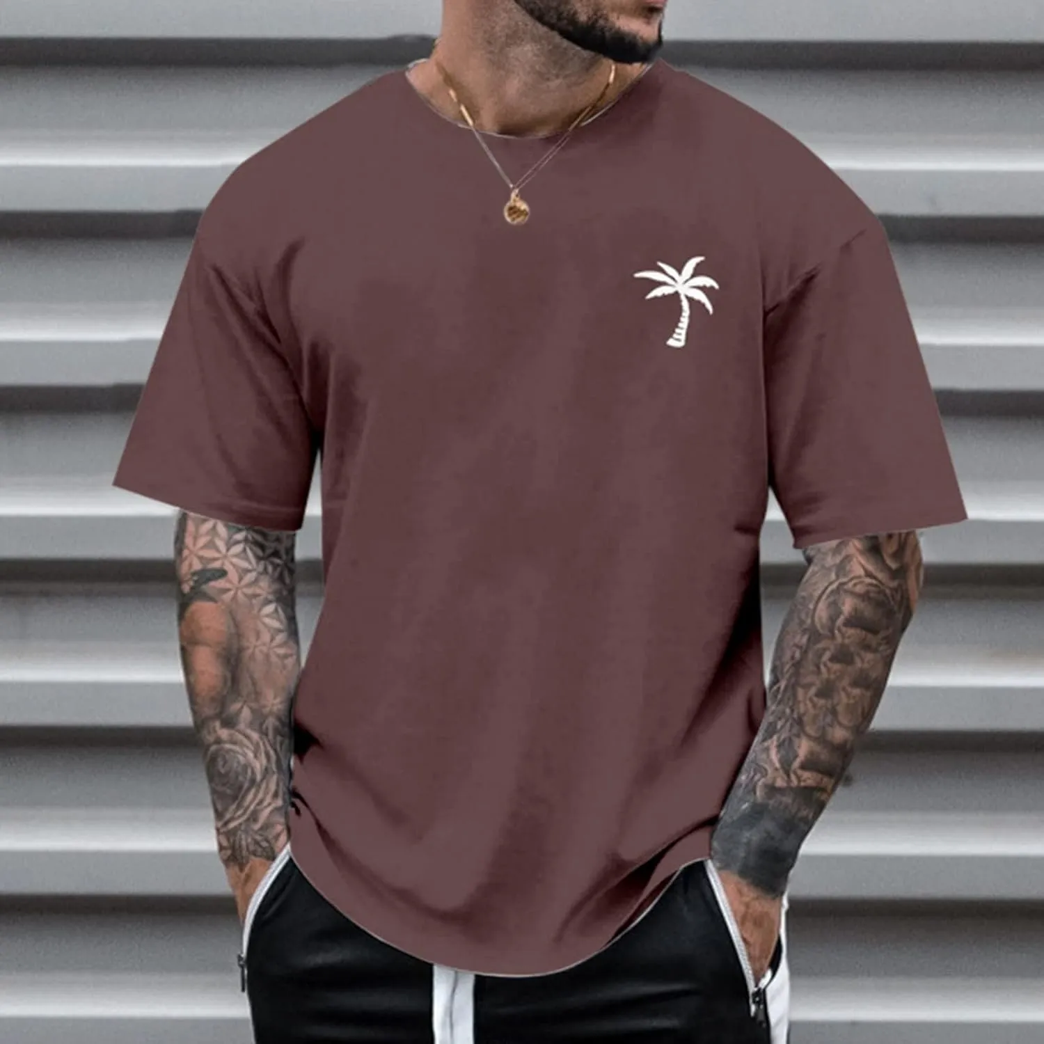 Mens Personalised Graphic Tees Round Neck Short Sleeve Loose Summer Tops Fashion T-Shirt with Creative Letters Retro Print