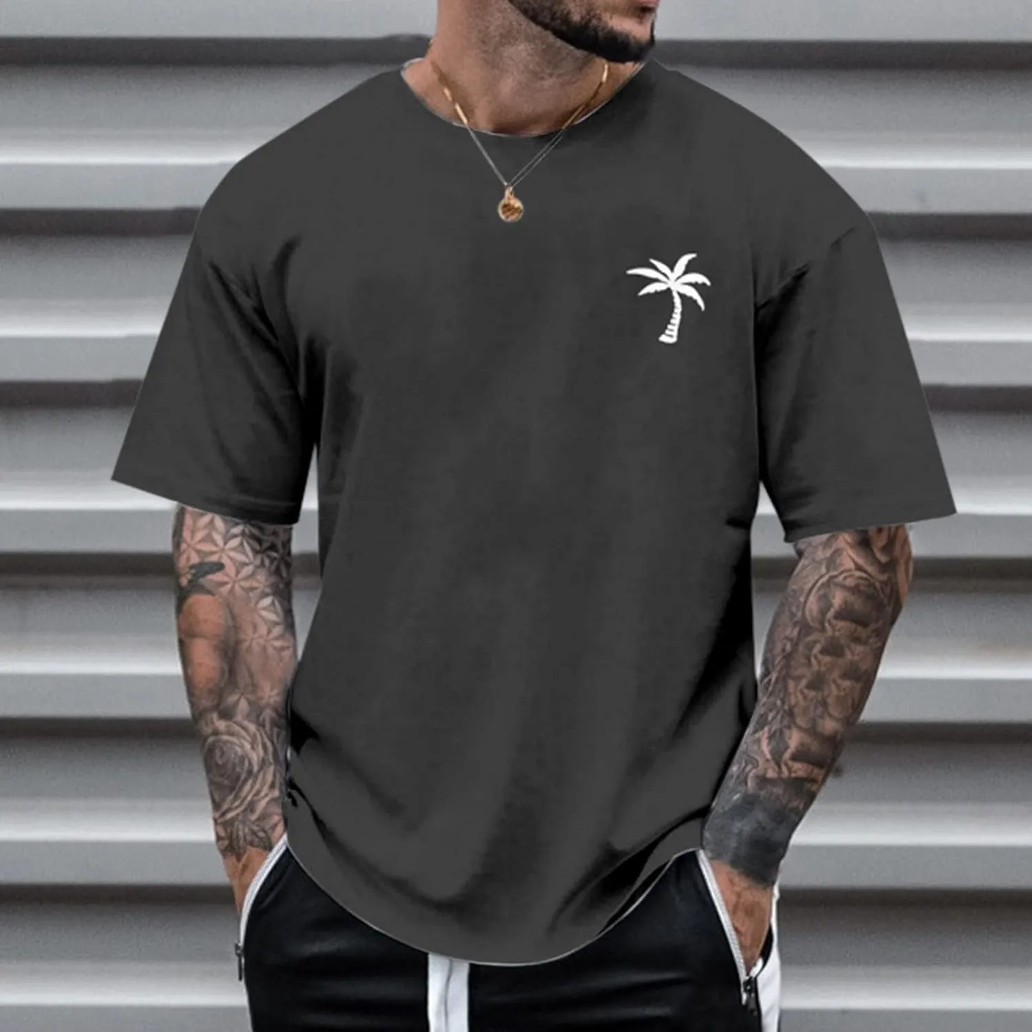 Mens Personalised Graphic Tees Round Neck Short Sleeve Loose Summer Tops Fashion T-Shirt with Creative Letters Retro Print
