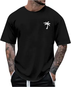 Mens Personalised Graphic Tees Round Neck Short Sleeve Loose Summer Tops Fashion T-Shirt with Creative Letters Retro Print