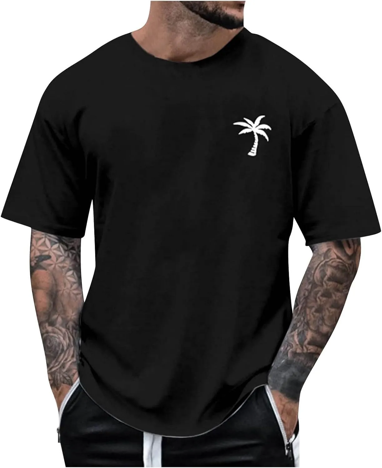 Mens Personalised Graphic Tees Round Neck Short Sleeve Loose Summer Tops Fashion T-Shirt with Creative Letters Retro Print