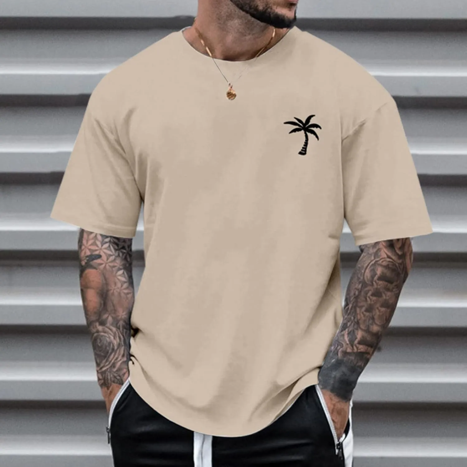 Mens Personalised Graphic Tees Round Neck Short Sleeve Loose Summer Tops Fashion T-Shirt with Creative Letters Retro Print