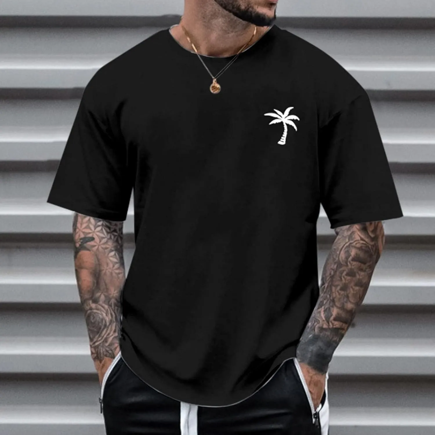 Mens Personalised Graphic Tees Round Neck Short Sleeve Loose Summer Tops Fashion T-Shirt with Creative Letters Retro Print