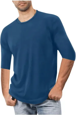 Mens Plus Size Solid Color T-Shirts Casual Crewneck 3/4 Sleeve Shirts 2025 Summer Tops Basic Pullover Workout Tees