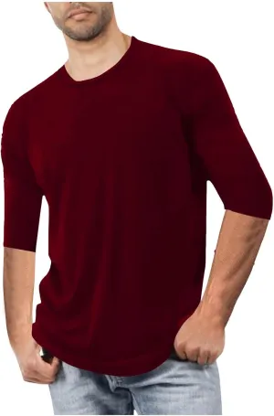 Mens Plus Size Solid Color T-Shirts Casual Crewneck 3/4 Sleeve Shirts 2025 Summer Tops Basic Pullover Workout Tees