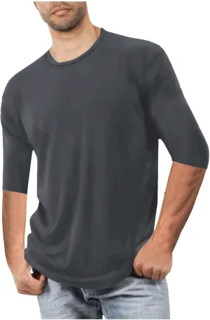 Mens Plus Size Solid Color T-Shirts Casual Crewneck 3/4 Sleeve Shirts 2025 Summer Tops Basic Pullover Workout Tees