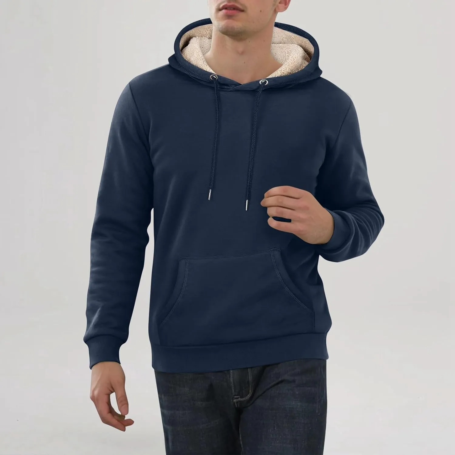 Mens Sherpa Fleece Lined Hoodie Winter Warm Heavyweight Thick Hooded Sweatshirts Kangaroo Pocket Hoodies S-3XL