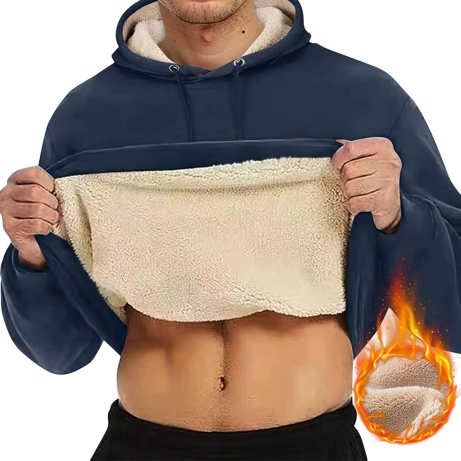 Mens Sherpa Fleece Lined Hoodie Winter Warm Heavyweight Thick Hooded Sweatshirts Kangaroo Pocket Hoodies S-3XL