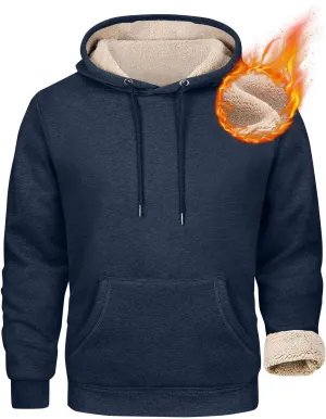 Mens Sherpa Fleece Lined Hoodie Winter Warm Heavyweight Thick Hooded Sweatshirts Kangaroo Pocket Hoodies S-3XL