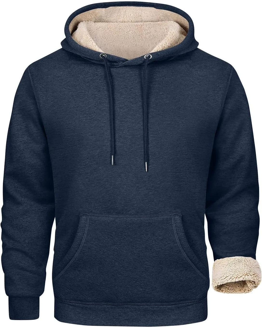 Mens Sherpa Fleece Lined Hoodie Winter Warm Heavyweight Thick Hooded Sweatshirts Kangaroo Pocket Hoodies S-3XL
