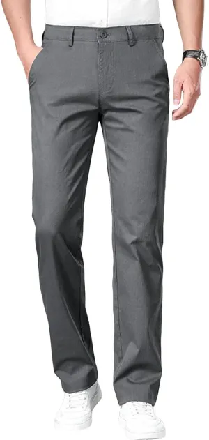 Men's Slim Fit Cotton Stretch Pants Flat Front Relaxed Fit Casual Pant Washed Comfort Stretch Chino Pant (34,Grey)