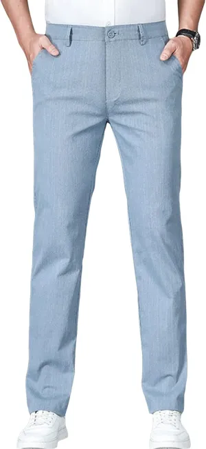 Men's Slim Fit Cotton Stretch Pants Flat Front Relaxed Fit Casual Pant Washed Comfort Stretch Chino Pant (34,Light Blue)
