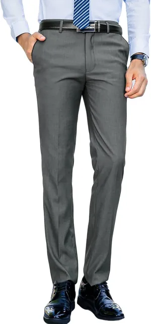 Men'S Slim-Fit Flat-Front Dress Pant Classic Business Chino Trousers Solid Color Skinny Comfort Wedding Pant (29,Grey), Grey, 29