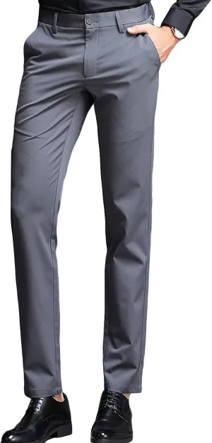 Men's Stretch Dress Pants Slim Fit Skinny Suit Pants Chino Pants Comfort Straight Flat Front Dress Pant (30,Grey)