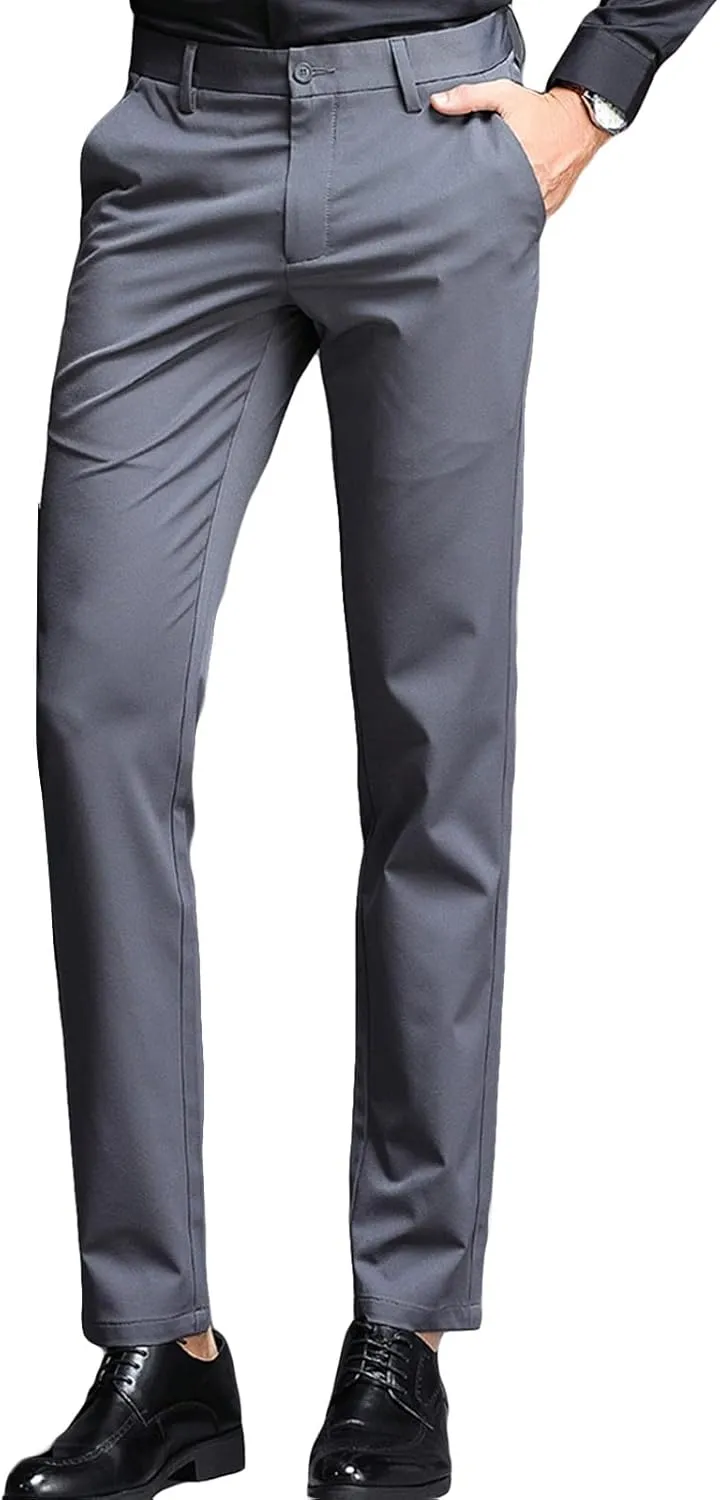 Men's Stretch Dress Pants Slim Fit Skinny Suit Pants Chino Pants Comfort Straight Flat Front Dress Pant (30,Grey)