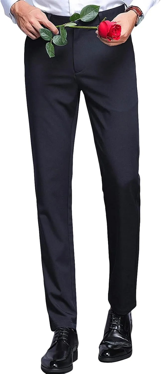 Men's Stretch Dress Pants Slim Fit Skinny Suit Pants Chino Pants Comfort Straight Flat Front Dress Pant (36,Blue)