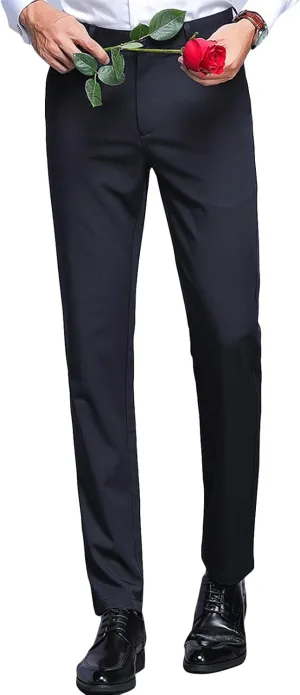 Men's Stretch Dress Pants Slim Fit Skinny Suit Pants Chino Pants Comfort Straight Flat Front Dress Pant (36,Blue)