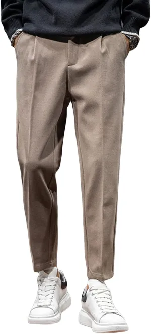 Men's Stretch Fit Flat Front Pant Casual Stretch Slim Fit Dress Chino Pants Classic Trousers Retro Suit Pant (29,Brown)