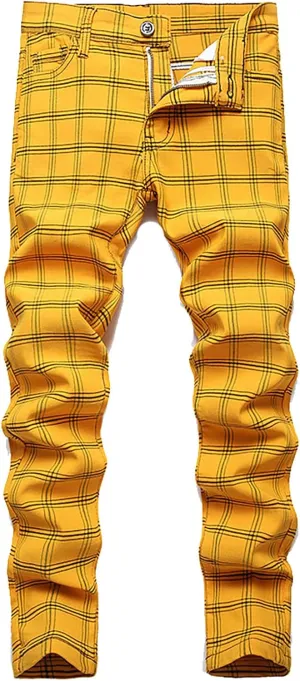 Mens Stretch Skinny Flat-Front Fashion Style Comfy Plaid Casual Slim Fit Business Dress Chinos Pants 2025 Summer