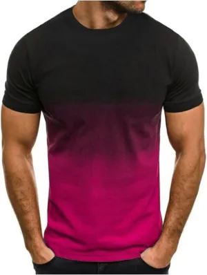 Mens Summer Casual Shirts Trendy Loose Short Sleeve Crew Neck Gradient Color Tee Tops Fashion Athletic T-Shirts