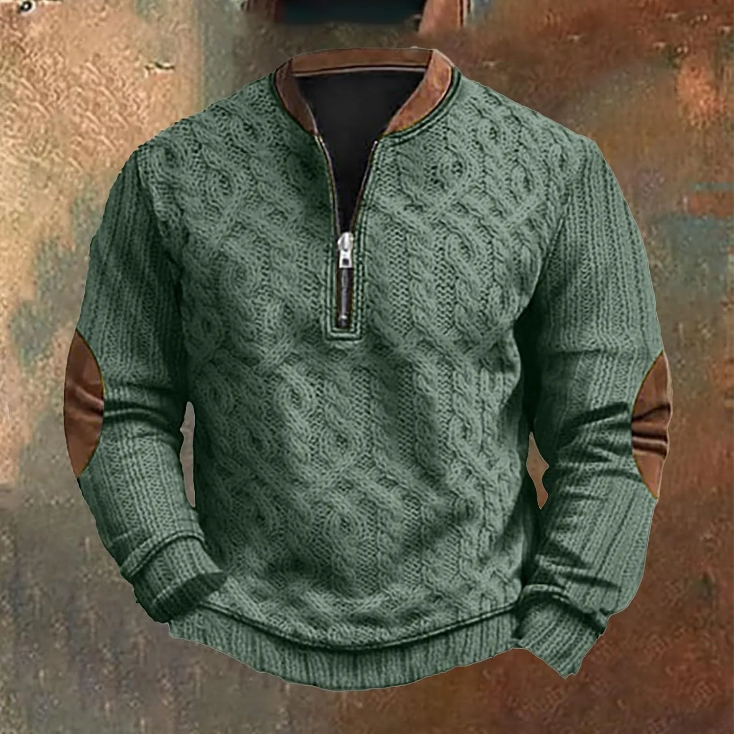Mens Sweatshirts Hoodies Quarter Zip Oversized Vintage Printed Knit Pullover Loose Warm Fashion Crew Neck Sweater