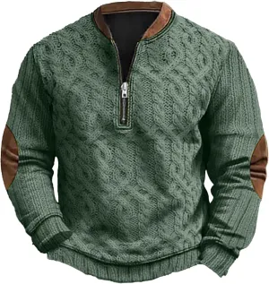 Mens Sweatshirts Hoodies Quarter Zip Oversized Vintage Printed Knit Pullover Loose Warm Fashion Crew Neck Sweater