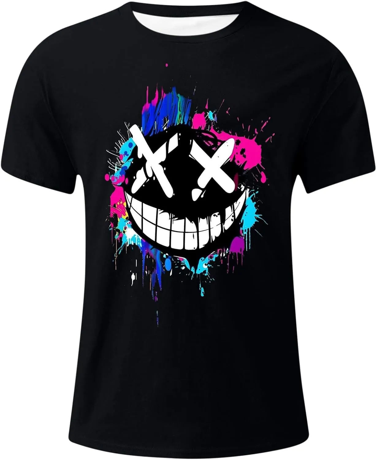 Mens T-Shirts Funny Smile Graphic Tees Hip Hop Short Sleeve Casual Pullover Crewneck Tops Sport Tee Shirts Streetwear