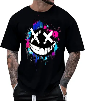 Mens T-Shirts Funny Smile Graphic Tees Hip Hop Short Sleeve Casual Pullover Crewneck Tops Sport Tee Shirts Streetwear