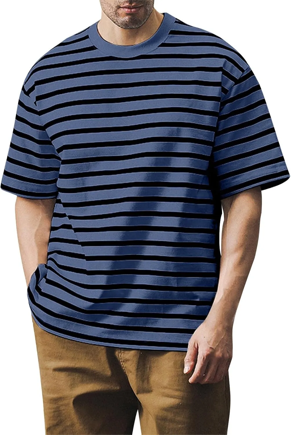 Men's T Shirts Summer Short Sleeve Striped T-Shirt Crewneck Casual Loose Tee Tops Graphic T Shirts, S-4XL
