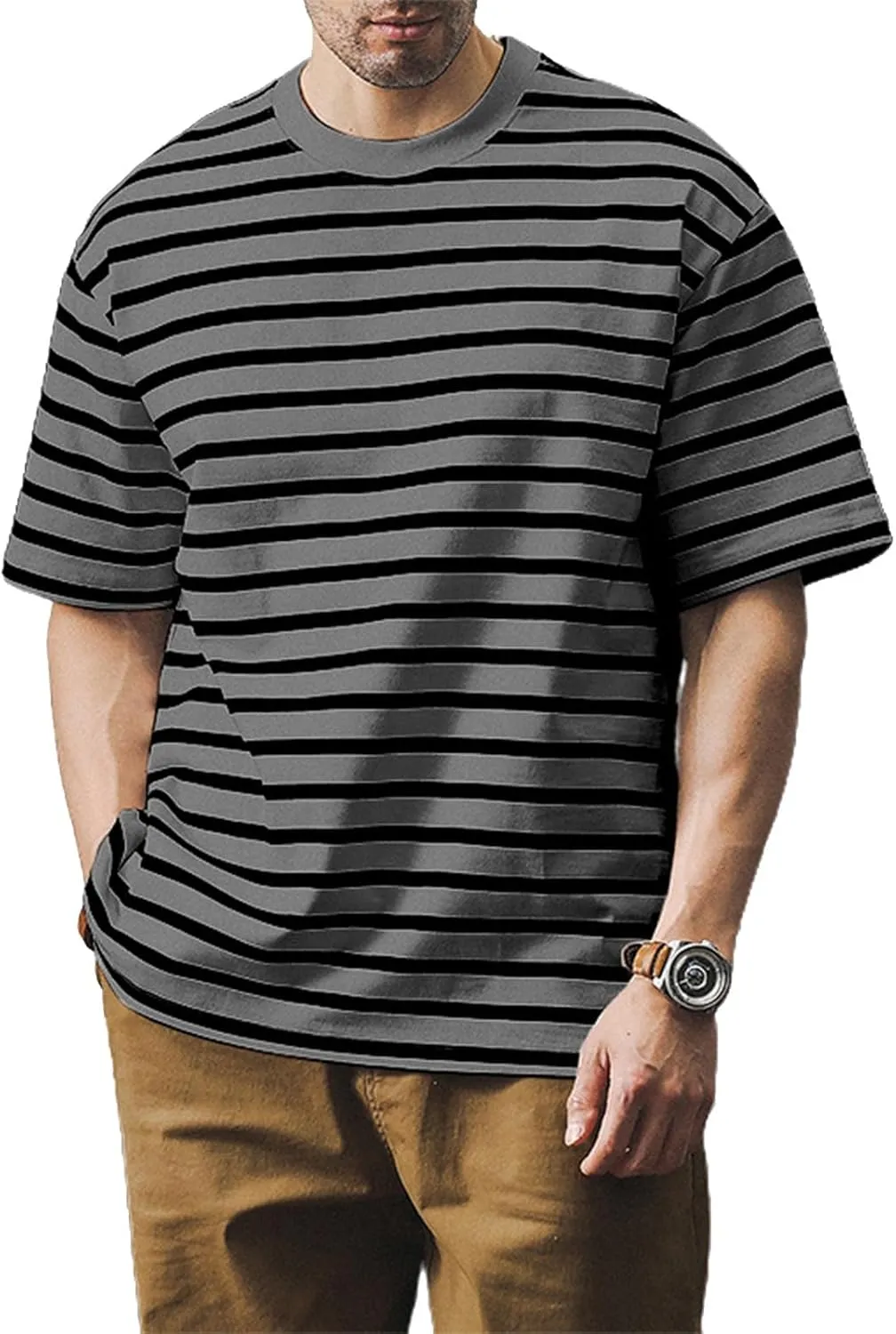 Men's T Shirts Summer Short Sleeve Striped T-Shirt Crewneck Casual Loose Tee Tops Graphic T Shirts, S-4XL