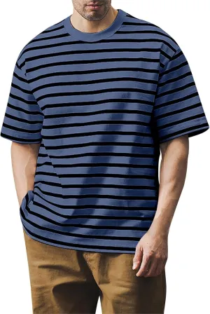 Men's T Shirts Summer Short Sleeve Striped T-Shirt Crewneck Casual Loose Tee Tops Graphic T Shirts, S-4XL