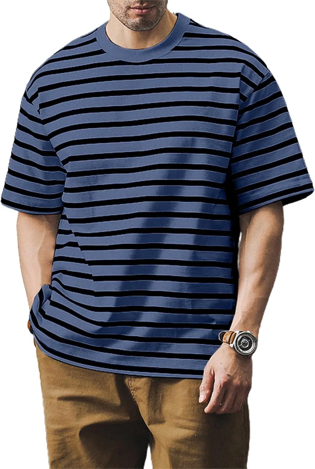 Men's T Shirts Summer Short Sleeve Striped T-Shirt Crewneck Casual Loose Tee Tops Graphic T Shirts, S-4XL