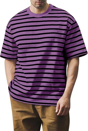 Men's T Shirts Summer Short Sleeve Striped T-Shirt Crewneck Casual Loose Tee Tops Graphic T Shirts, S-4XL