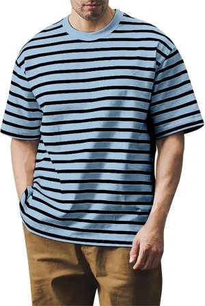 Men's T Shirts Summer Short Sleeve Striped T-Shirt Crewneck Casual Loose Tee Tops Graphic T Shirts, S-4XL