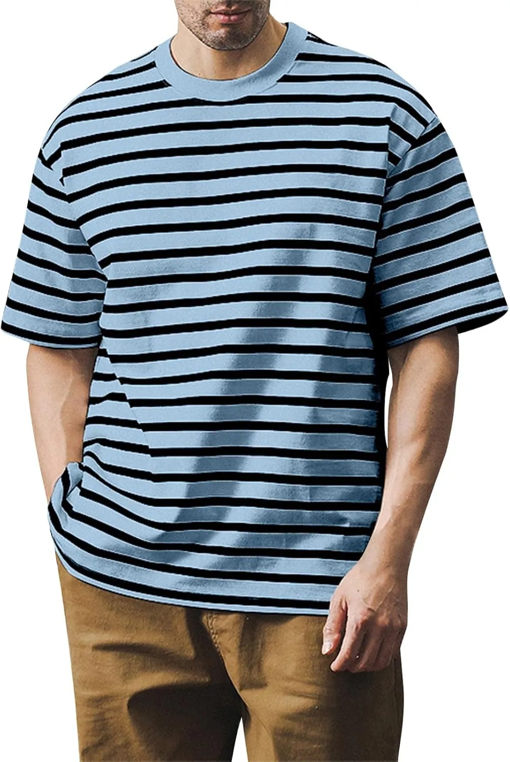 Men's T Shirts Summer Short Sleeve Striped T-Shirt Crewneck Casual Loose Tee Tops Graphic T Shirts, S-4XL