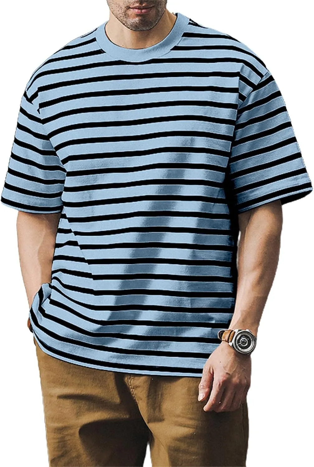 Men's T Shirts Summer Short Sleeve Striped T-Shirt Crewneck Casual Loose Tee Tops Graphic T Shirts, S-4XL