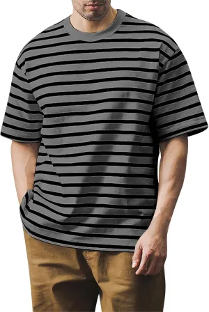 Men's T Shirts Summer Short Sleeve Striped T-Shirt Crewneck Casual Loose Tee Tops Graphic T Shirts, S-4XL