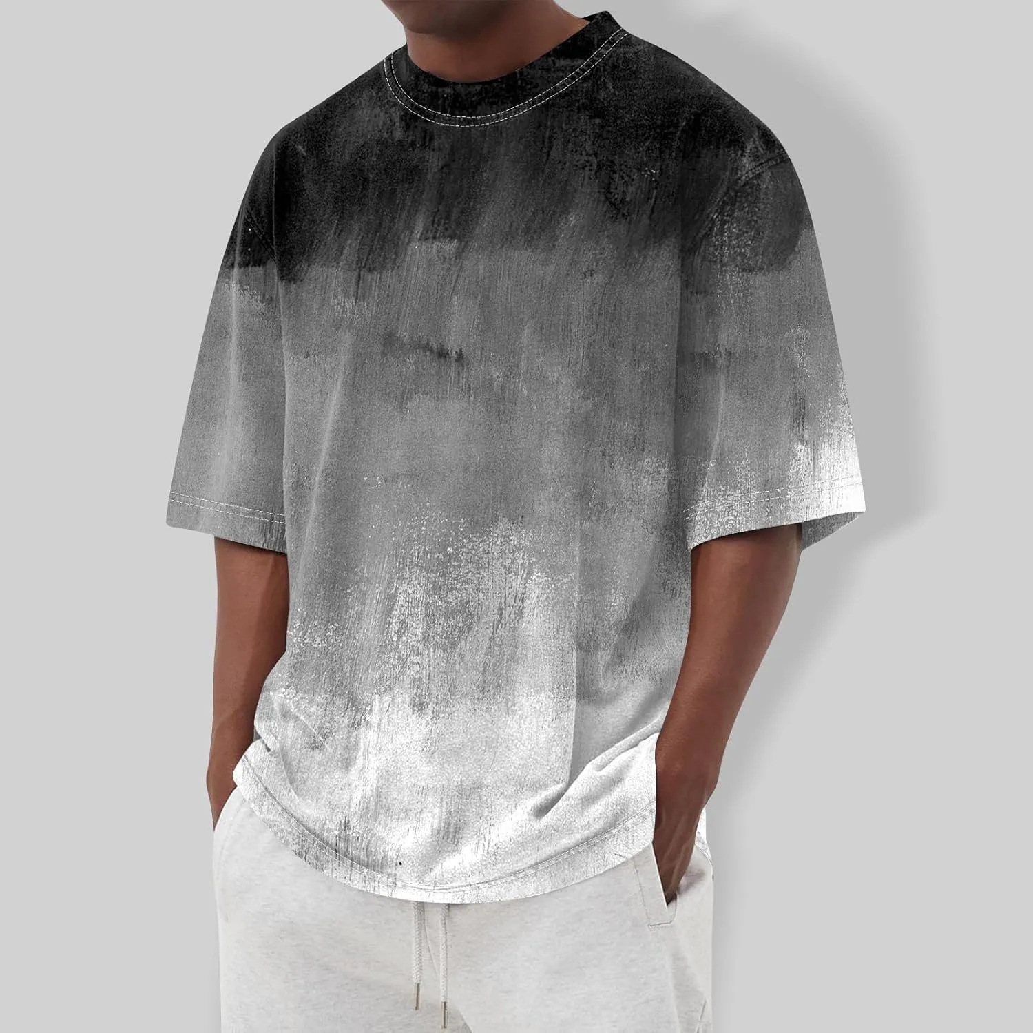 Men's Tie Dye T-Shirt Oversized Gradient Color Short Sleeve T-Shirt Summer Casual Crew Neck Loose Fit Tee Shirts