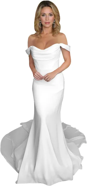 Mermaid Satin Long Wedding Dresses for Bride Modest Off The Shoulder Strapless Bridal Shower Dress with Train
