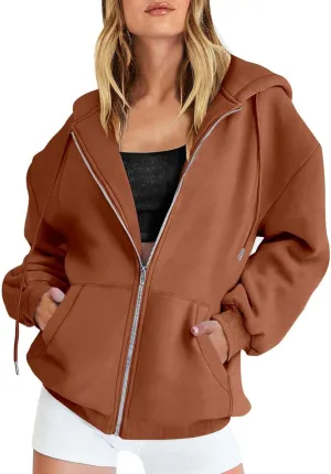 Miyaomn Trendy Zip Up Hoodies for Women Long Sleeve Oversized Sweatshirts Y2K Fall Outfits Casual Fashion Jacket with Pockets