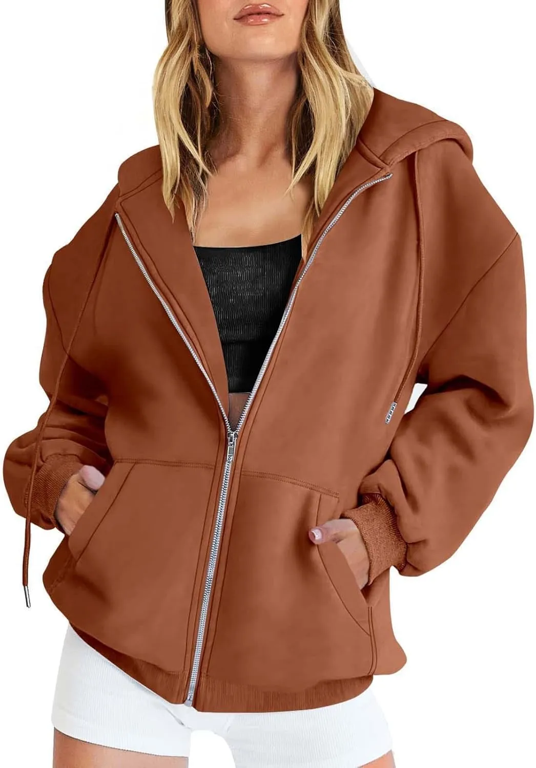 Miyaomn Trendy Zip Up Hoodies for Women Long Sleeve Oversized Sweatshirts Y2K Fall Outfits Casual Fashion Jacket with Pockets