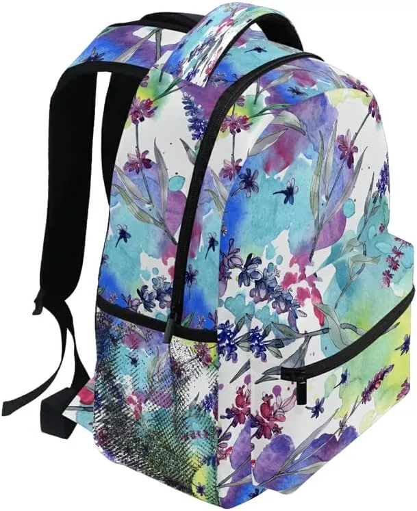 MNSRUU Student School Backpack Purple Lavender Watercolor College Knapsack Laptop Rucksack Business Travel Computer Bookbags for Adult Teen