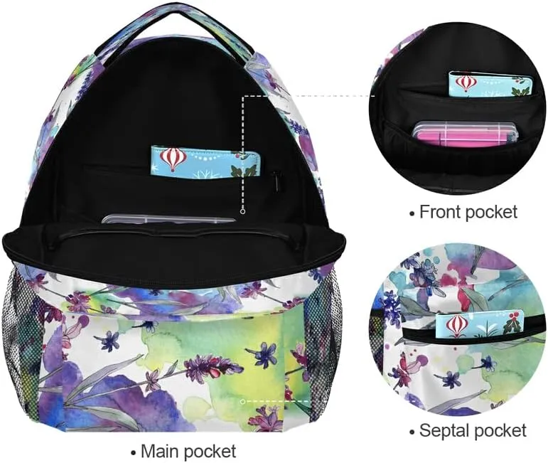 MNSRUU Student School Backpack Purple Lavender Watercolor College Knapsack Laptop Rucksack Business Travel Computer Bookbags for Adult Teen
