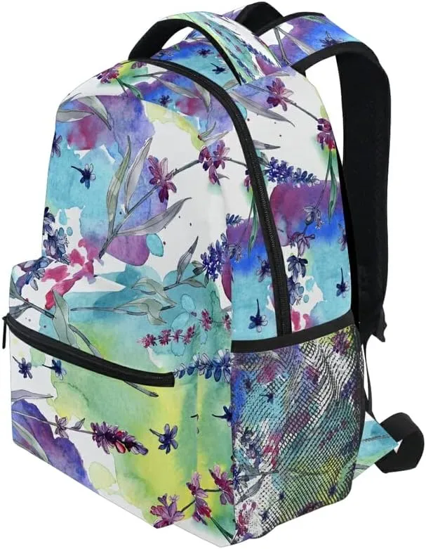 MNSRUU Student School Backpack Purple Lavender Watercolor College Knapsack Laptop Rucksack Business Travel Computer Bookbags for Adult Teen
