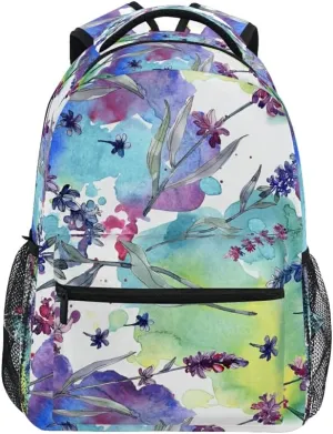 MNSRUU Student School Backpack Purple Lavender Watercolor College Knapsack Laptop Rucksack Business Travel Computer Bookbags for Adult Teen