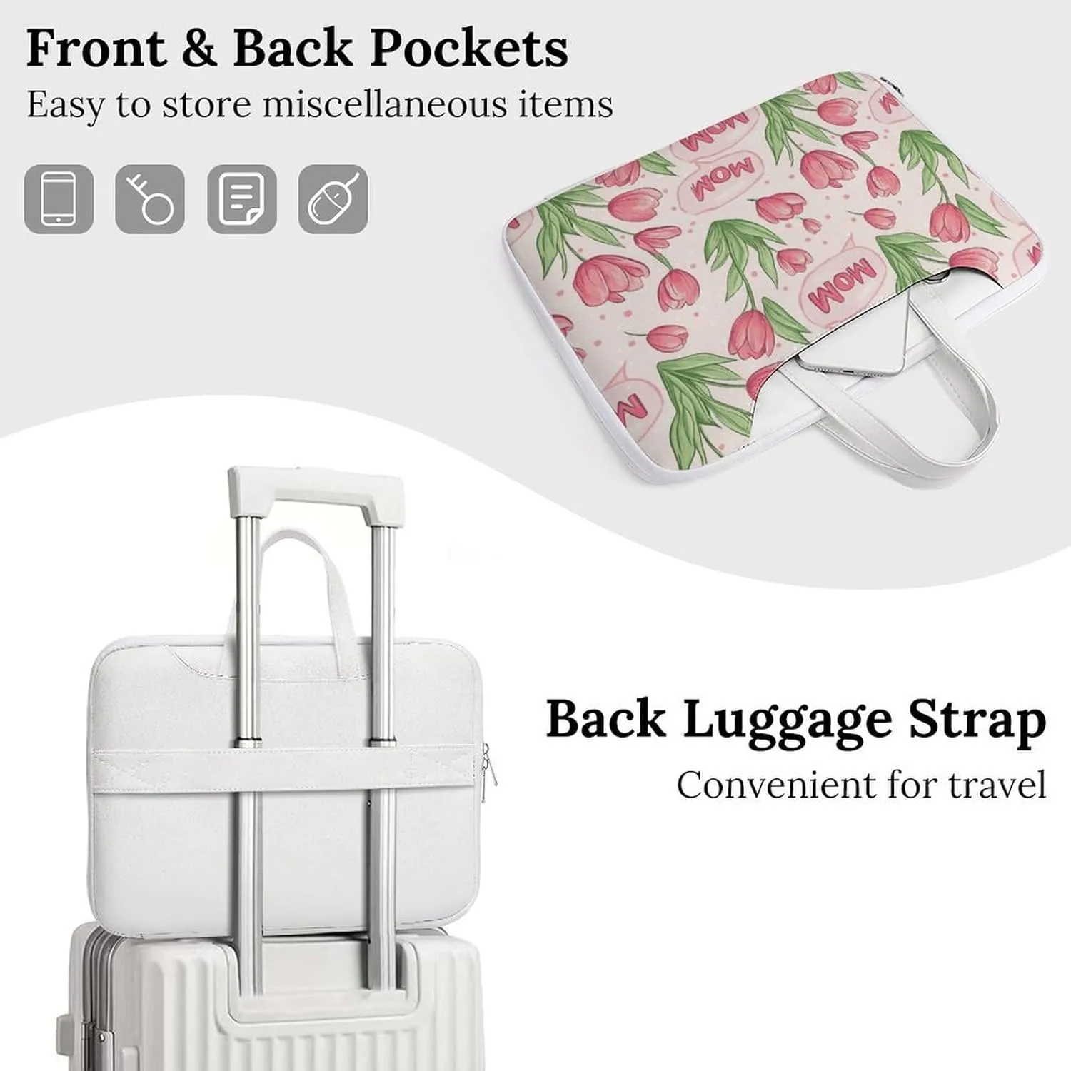 Mom Mother Mama Tulip Flower Leather Bag Laptop Case Slim Water Resistant Computer Bags with Handle Briefcase for Work